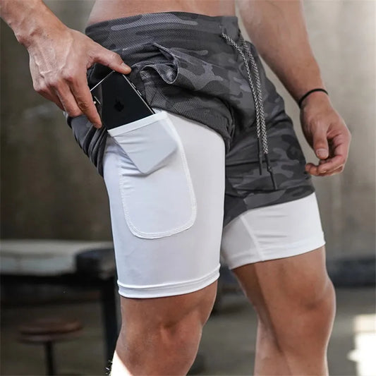 "Men's 2021 Camo Double-deck Quick Dry 2-in-1 Running Shorts - Ideal for Fitness, Jogging, and Workout - Sports Short Pants"