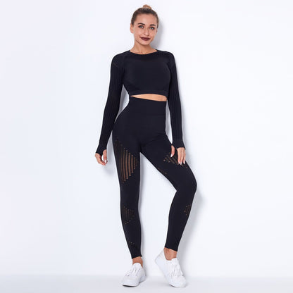 "Seamless Long Sleeve Yoga Tracksuit Set for Women - High Waist Fitness Leggings and Sport Top"