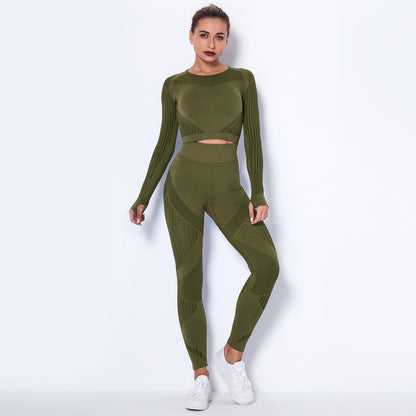 "Seamless Long Sleeve Yoga Tracksuit Set for Women - High Waist Fitness Leggings and Sport Top"